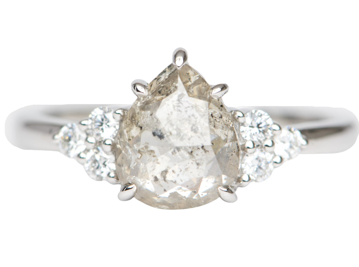 1.61ct Clear Celestial Diamond with Trio Sides 14K White Gold Engagement Ring R6254 Aurora Designer