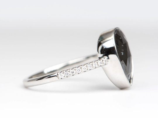 3.3ct Black Diamond Bezel Set with Pave Band 14K White Gold Engagement Ring R6258 Aurora Designer