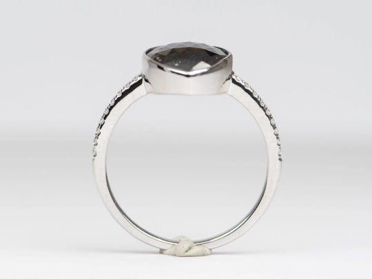 3.3ct Black Diamond Bezel Set with Pave Band 14K White Gold Engagement Ring R6258 Aurora Designer