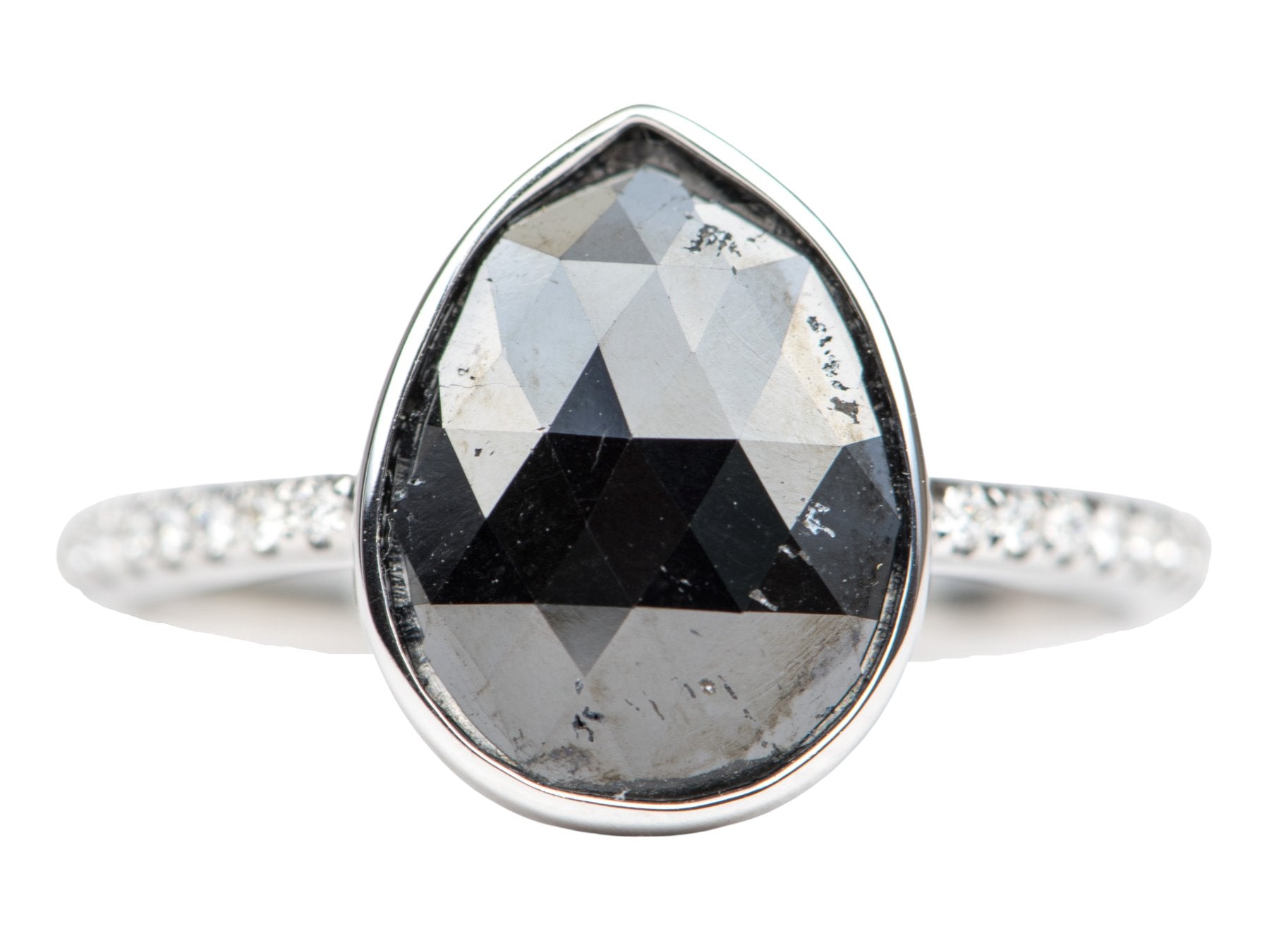 3.3ct Black Diamond Bezel Set with Pave Band 14K White Gold