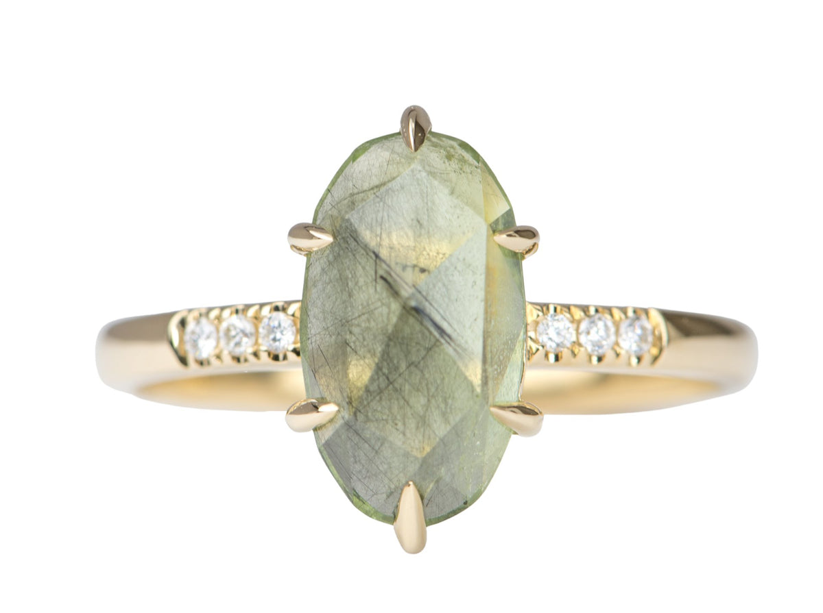2.79ct Elongated Ludwigite Peridot 14K Gold Engagement Ring Diamond Sides R6271 Aurora Designer