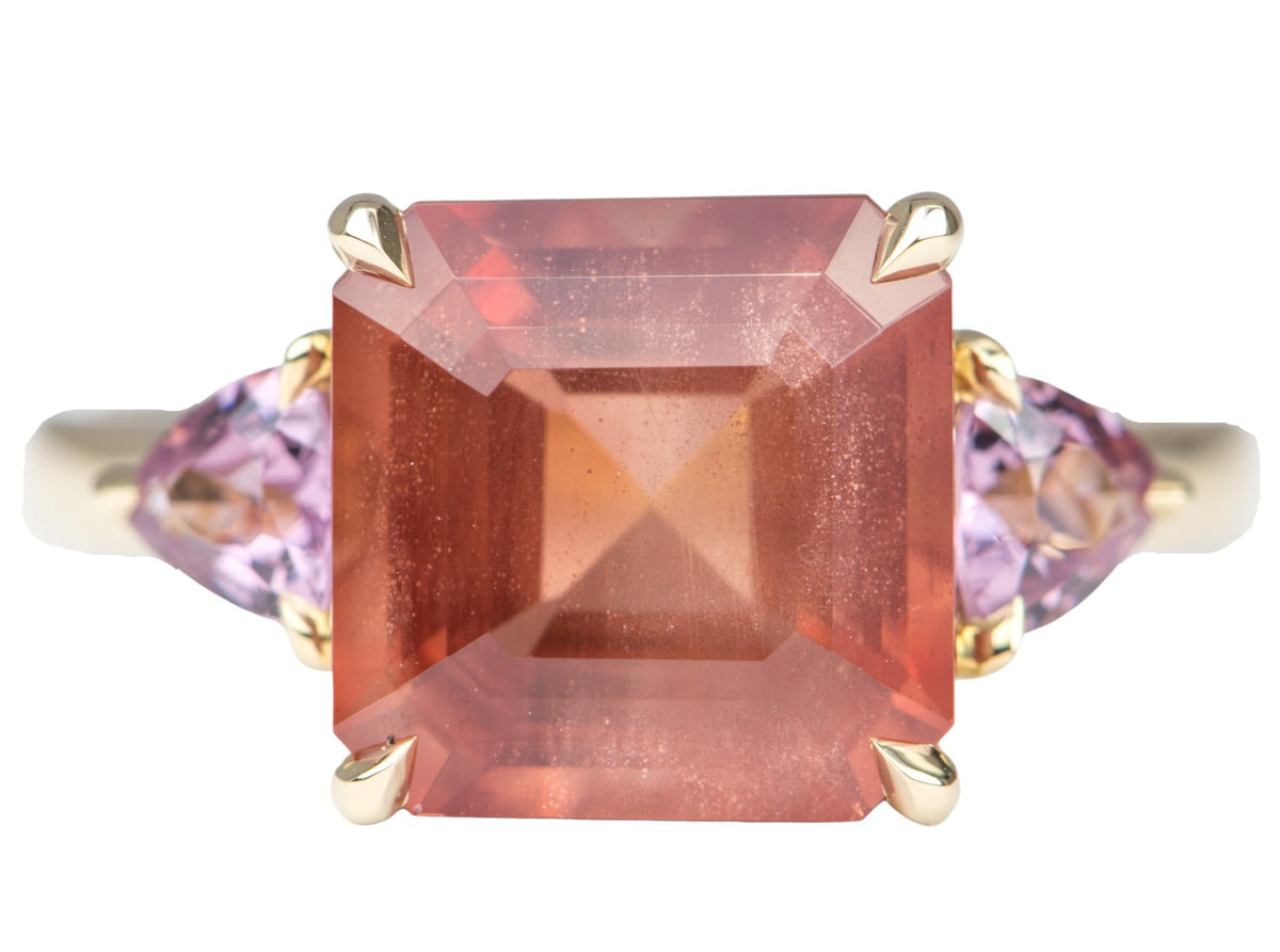 4.76ct Oregon Sunstone with Pink Spinel Engagement Ring 14K Yellow Gold R6275 Aurora Designer