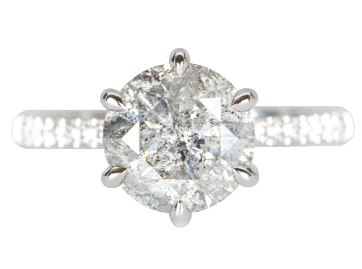 2.72ct Salt and Pepper Diamond Hidden Halo 14K White Gold Engagement Ring R6286 Aurora Designer