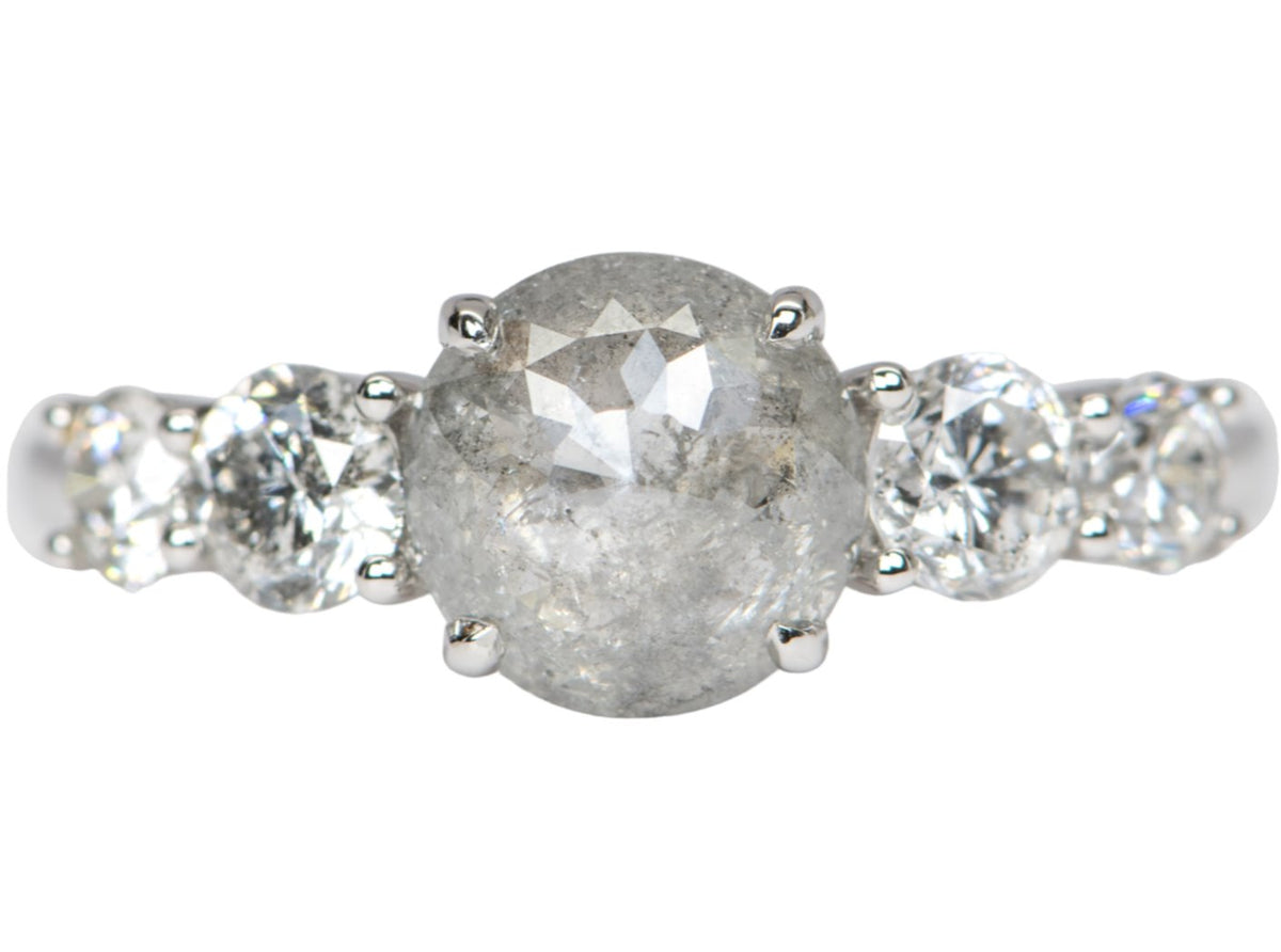 1.24ct Rose Cut Icy Diamond Brilliant Sides 14K White Gold Engagement Ring R6290 Aurora Designer