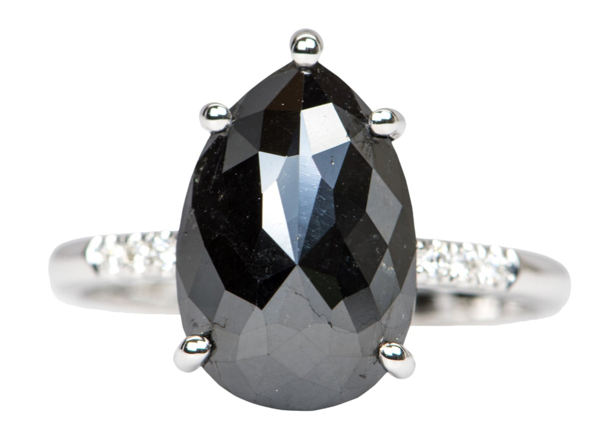 Statement 3.87ct Black Diamond Engagement Ring Pave Band 14K White Gold R6291 Aurora Designer