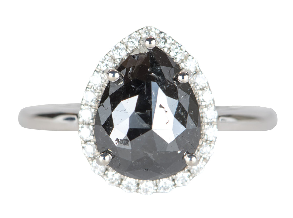 2.22ct Black Diamond with Diamond Halo 14K White Gold Engagement Ring R6309 Aurora Designer