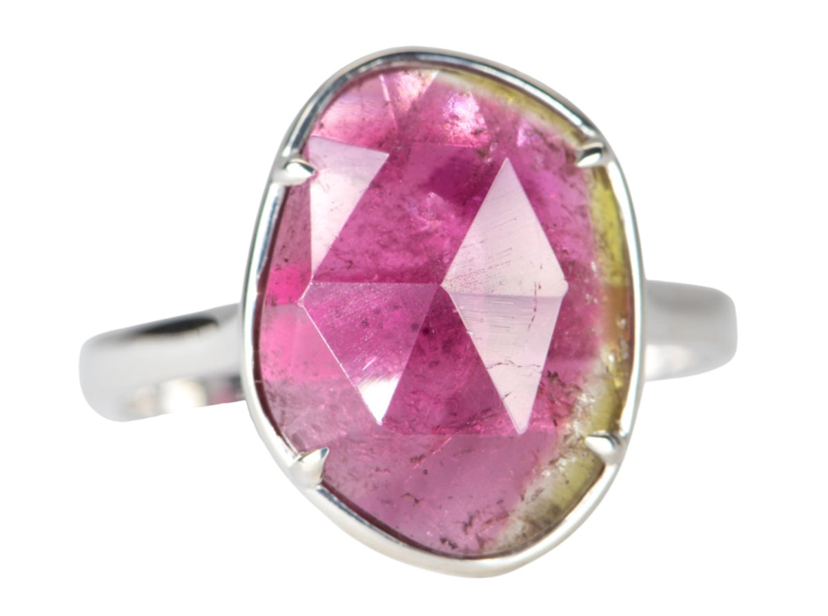 5.42ct Bi-Color Watermelon Tourmaline Stacking Ring 14K White Gold R6317 Aurora Designer