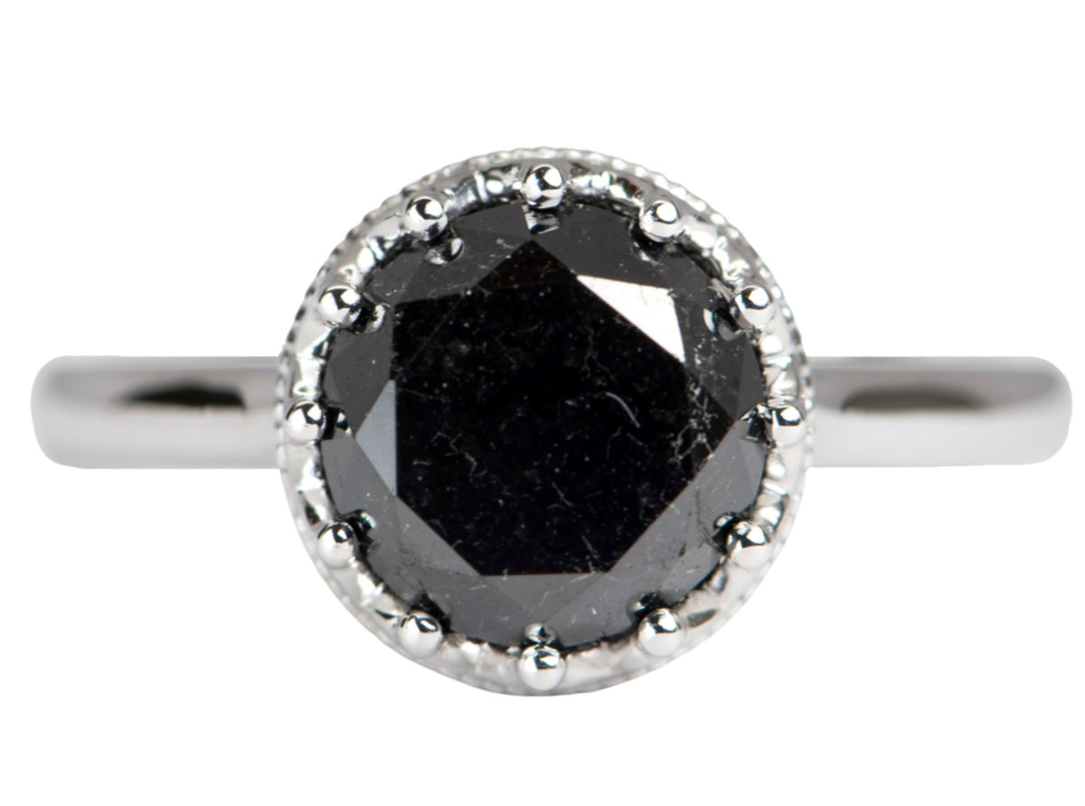 3.15ct Black Diamond in Basket Diamond Accent 14K Gold Engagement Ring R6340 Aurora Designer