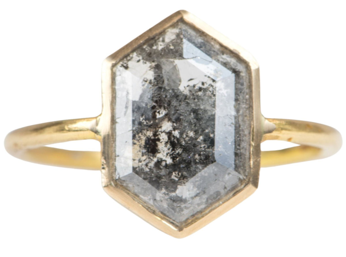 1.7ct Hexagon Salt and Pepper Diamond Bezel Set 14K Gold Engagement Ring R6344 Aurora Designer