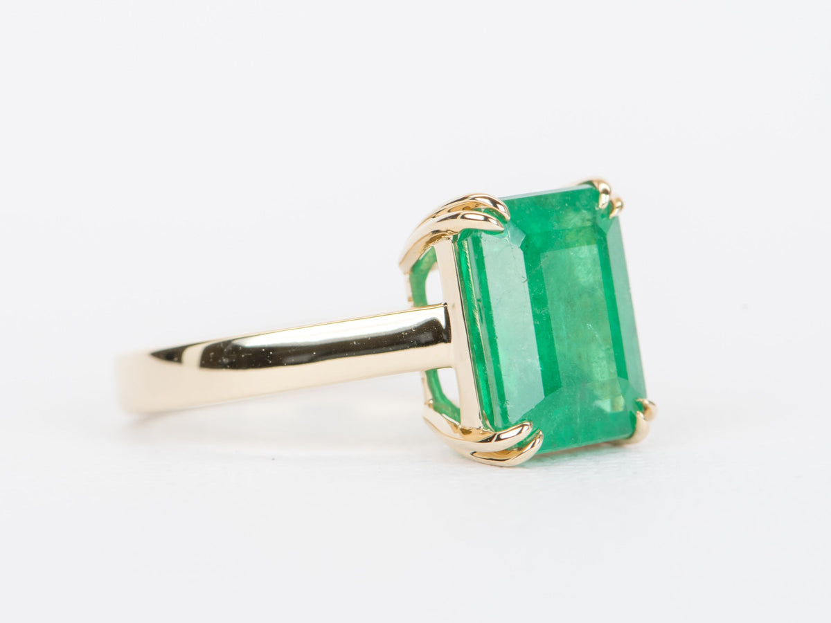 5.33ct Emerald Statement Ring 14K Yellow Gold Solitaire Green Envy Double Prongs Modern R6348 Aurora Designer