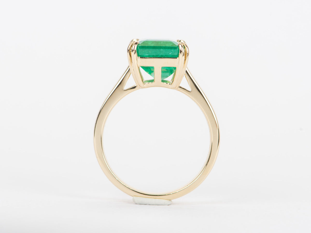 5.33ct Emerald Statement Ring 14K Yellow Gold Solitaire Green Envy Double Prongs Modern R6348 Aurora Designer