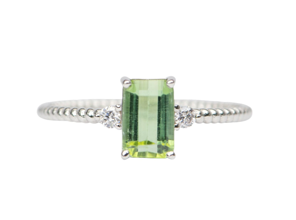 Apple Green Tourmaline and Diamond 14K White Gold Ring R6380 Aurora Designer
