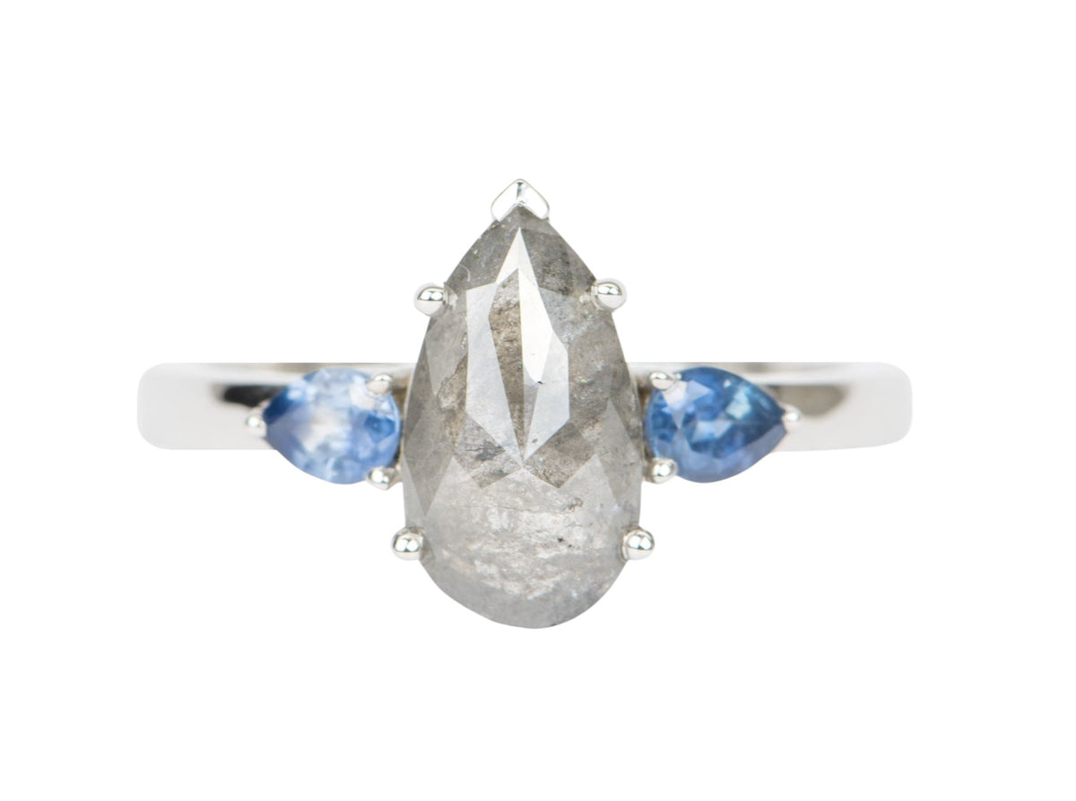 1.86ct Diamond Montana Sapphire Engagement Ring 14K White Gold R6388 Aurora Designer