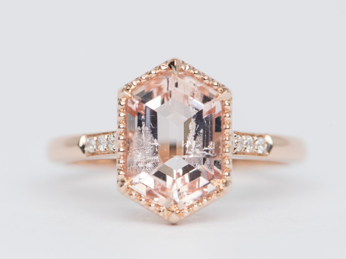 2.17ct Soft Pink Hexagon Morganite Engagement Ring 14K Rose Gold R6392 Aurora Designer