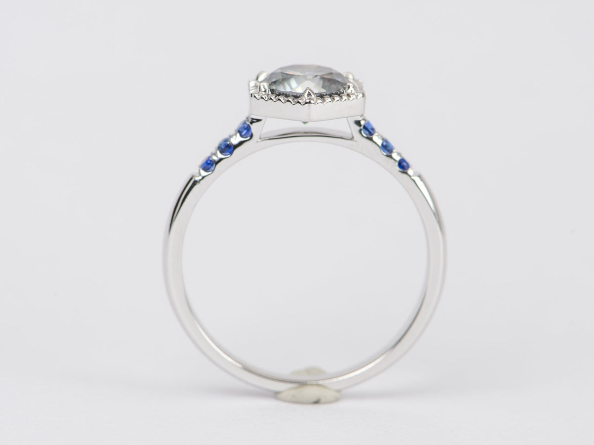 Gray Moissanite in Hexagon Setting Engagement Ring 14K White Gold R6405 Aurora Designer