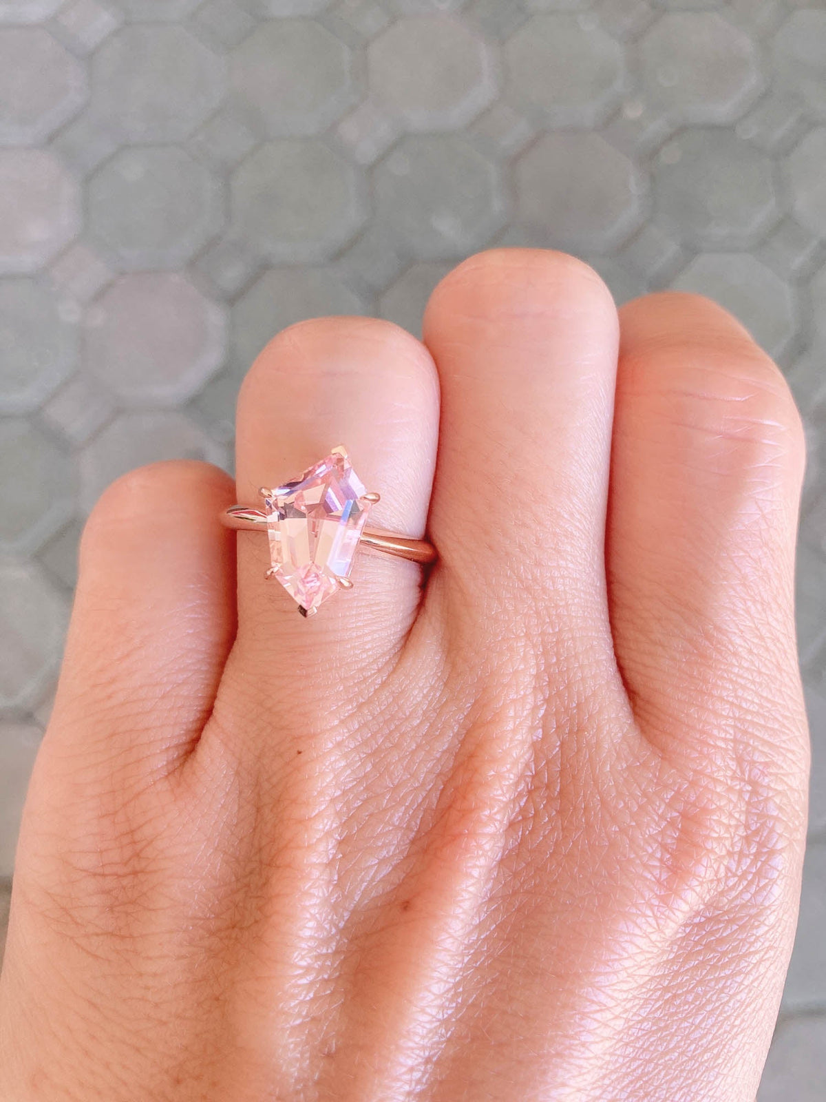 3.42ct Morganite Statement Ring 14K Rose Gold R6407 Aurora Designer