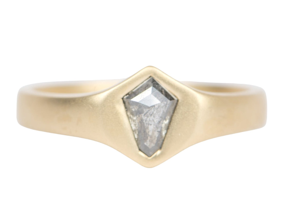 Shield Shape Salt and Pepper Diamond Heavy Signet Ring 14K Gold R6417 Aurora Designer