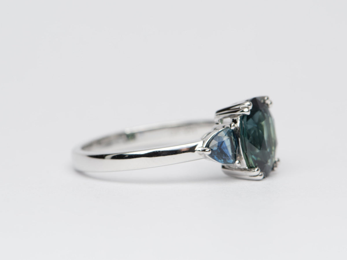 2.85ctw Teal Sapphire Three-Stone 14K White Gold Engagement Ring R6421 Aurora Designer