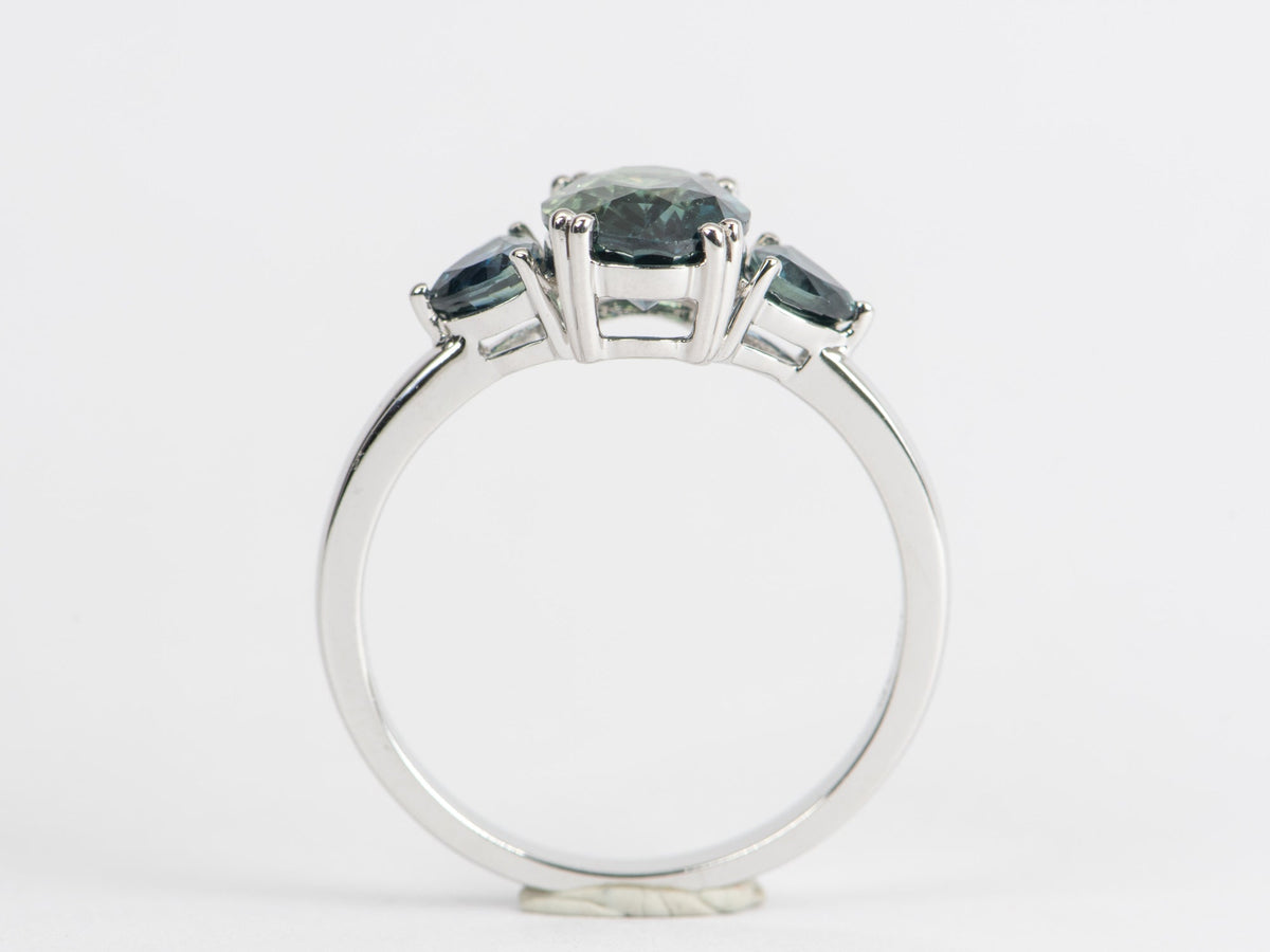 2.85ctw Teal Sapphire Three-Stone 14K White Gold Engagement Ring R6421 Aurora Designer