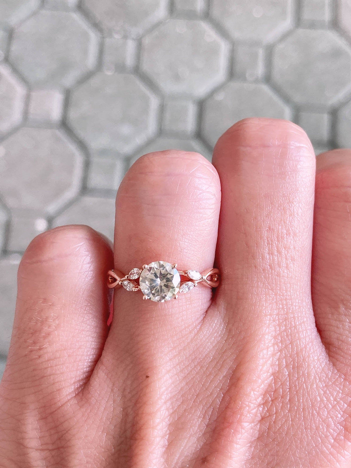 1.02ct Soft Champagne Natural Diamond Leafy Ring 14K Rose Gold R6435 Aurora Designer