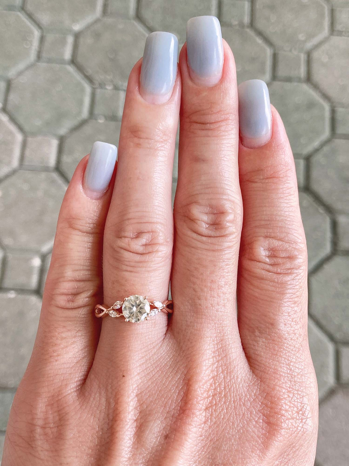 1.02ct Soft Champagne Natural Diamond Leafy Ring 14K Rose Gold R6435 Aurora Designer