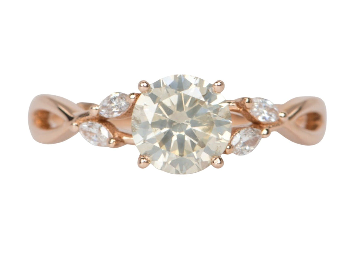 1.02ct Soft Champagne Natural Diamond Leafy Ring 14K Rose Gold R6435 Aurora Designer