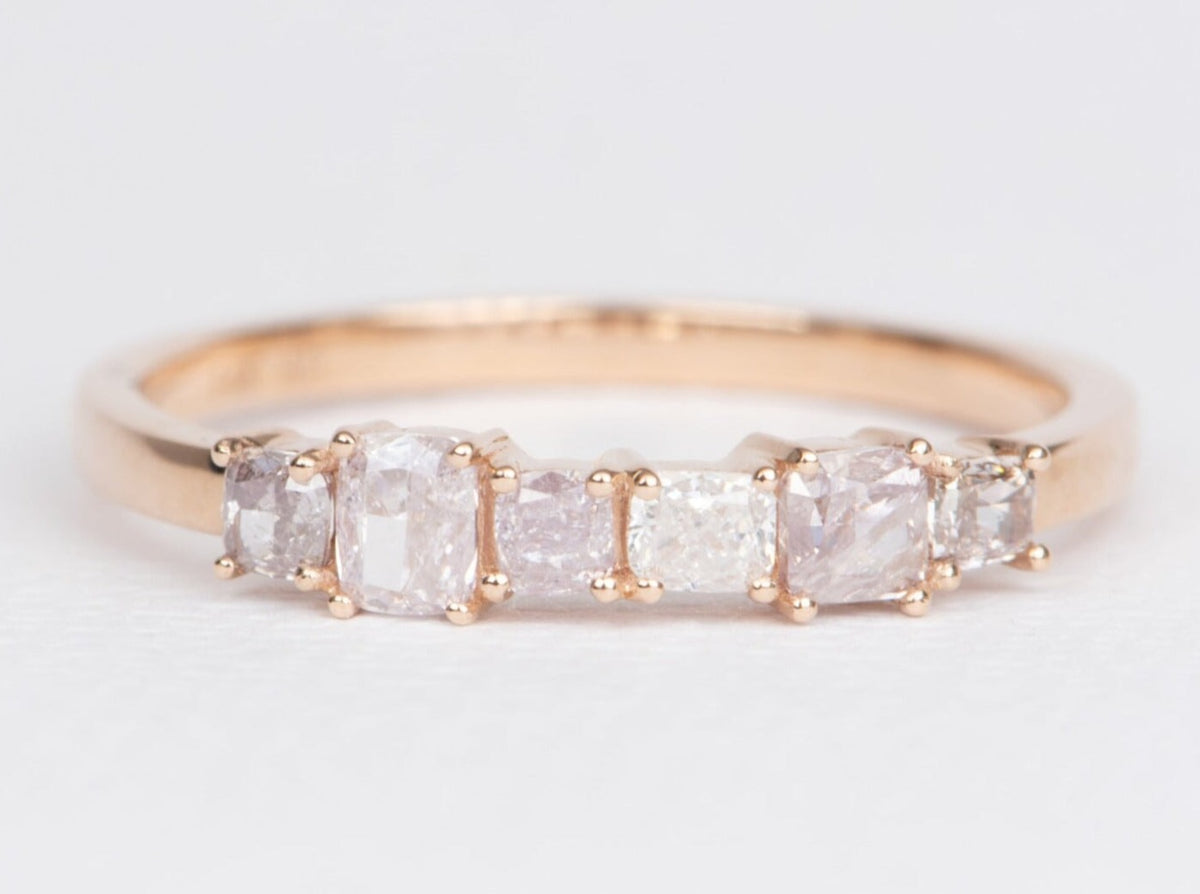 Natural Pink Diamond Shared Prong Wedding Band 14K Rose Gold R6443 Aurora Designer