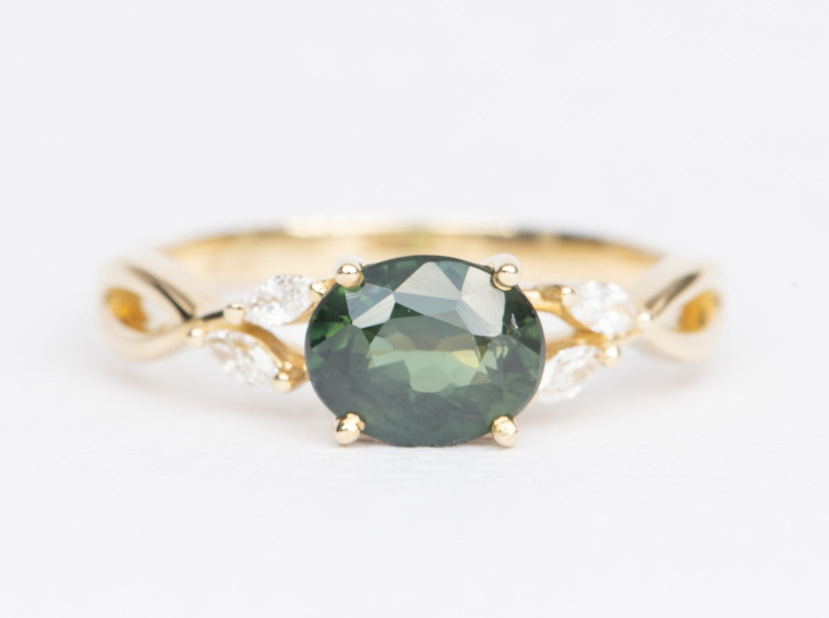 1.48ct Nigerian Sapphire with Diamond Leaf Design 14K Gold Engagement Ring R6445 Aurora Designer