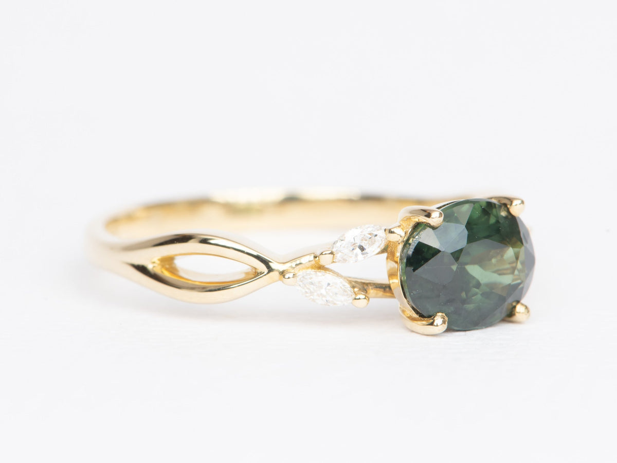 1.48ct Nigerian Sapphire with Diamond Leaf Design 14K Gold Engagement Ring R6445 Aurora Designer