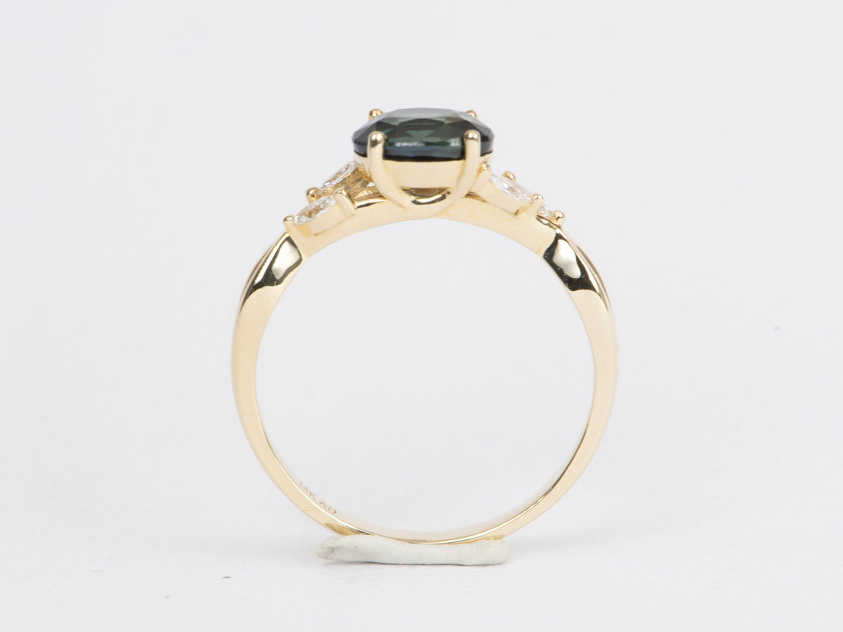 1.48ct Nigerian Sapphire with Diamond Leaf Design 14K Gold Engagement Ring R6445 Aurora Designer