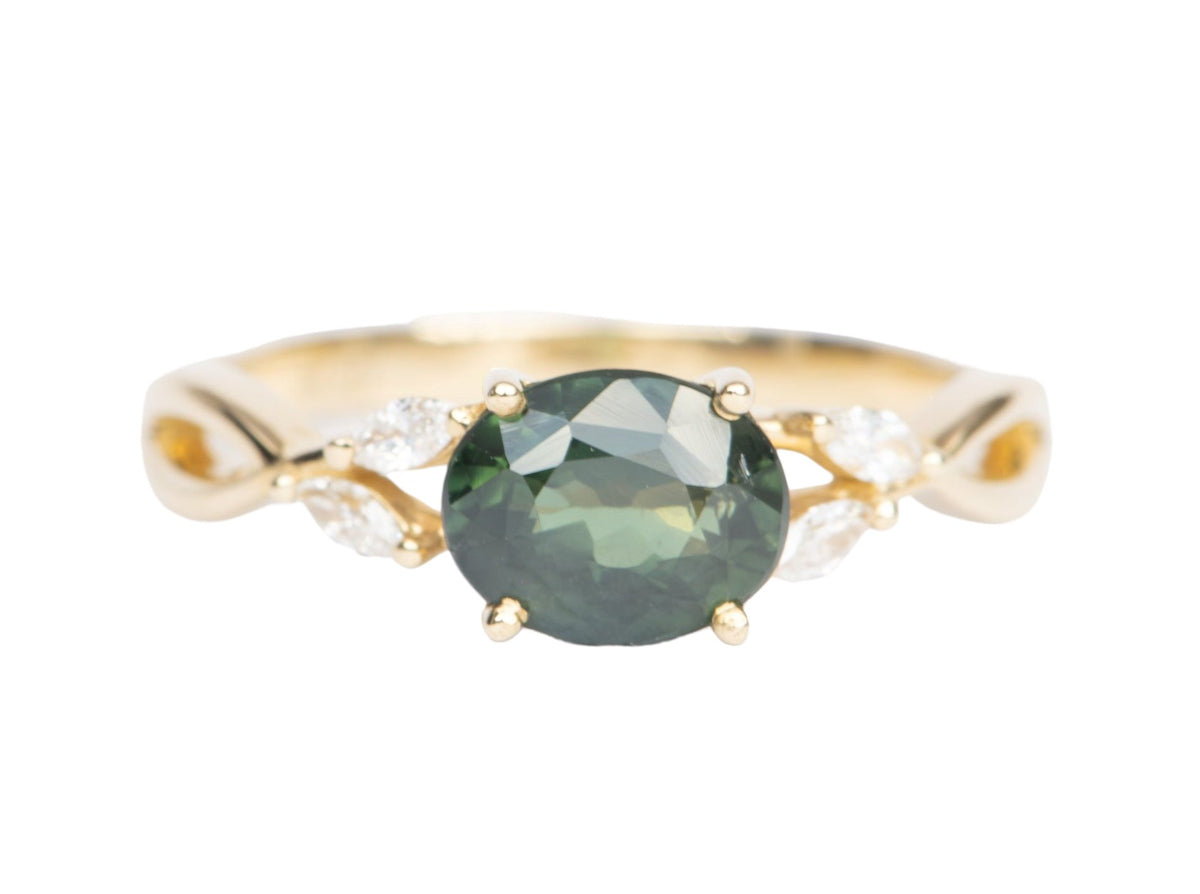 1.48ct Nigerian Sapphire with Diamond Leaf Design 14K Gold Engagement Ring R6445 Aurora Designer