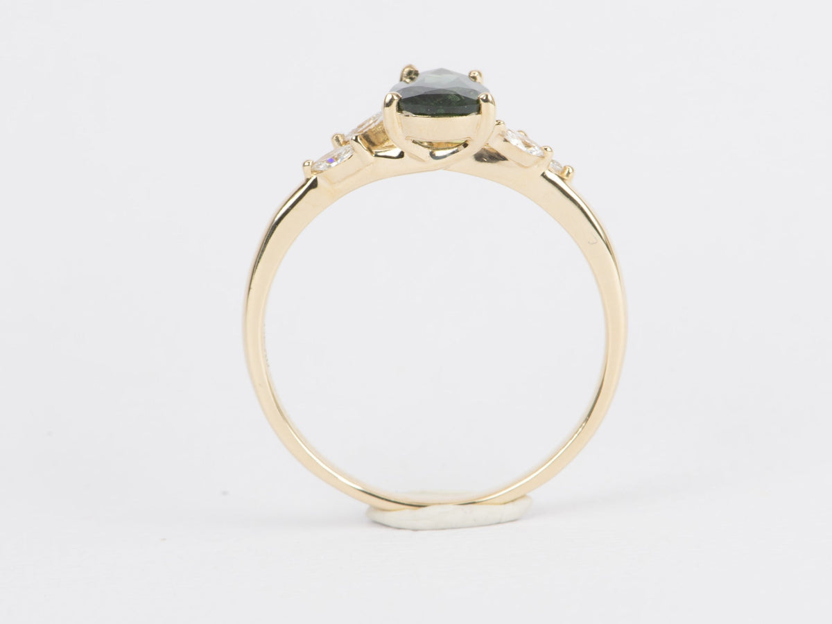 1.09ct Nigerian Sapphire with Diamond Leaf Design 14K Gold Engagement Ring R6446 Aurora Designer
