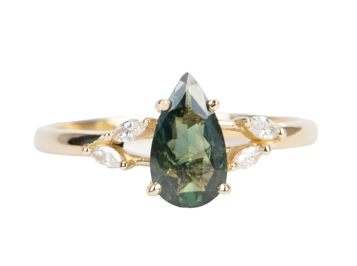 1.09ct Nigerian Sapphire with Diamond Leaf Design 14K Gold Engagement Ring R6446 Aurora Designer