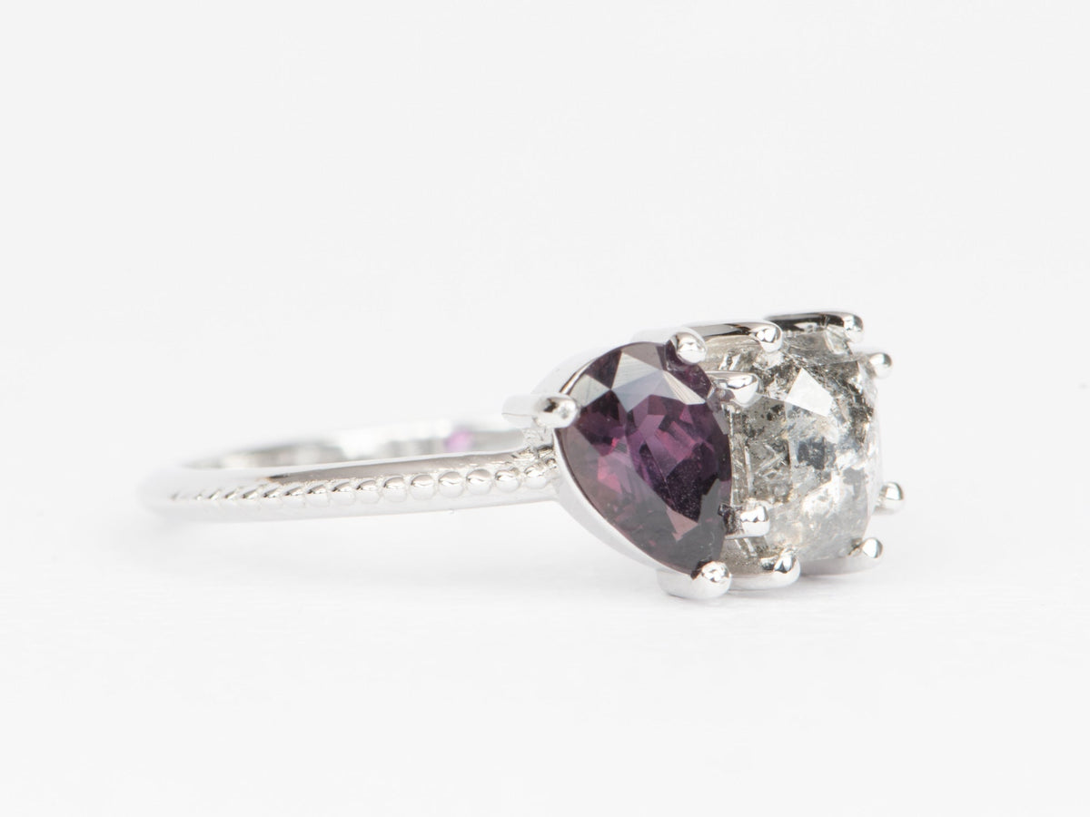 Salt and Pepper Diamond and Montana Sapphire You and Me Ring 14K White Gold R6447 Aurora Designer