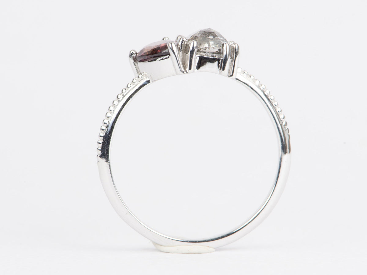 Salt and Pepper Diamond and Montana Sapphire You and Me Ring 14K White Gold R6447 Aurora Designer