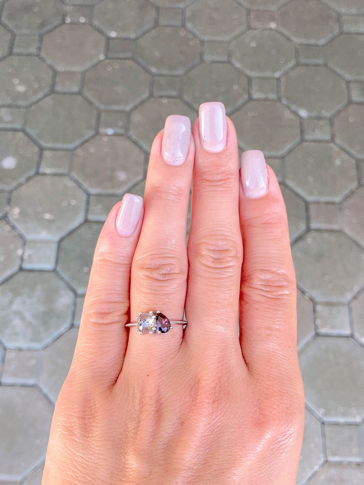 Salt and Pepper Diamond and Montana Sapphire You and Me Ring 14K White Gold R6447 Aurora Designer