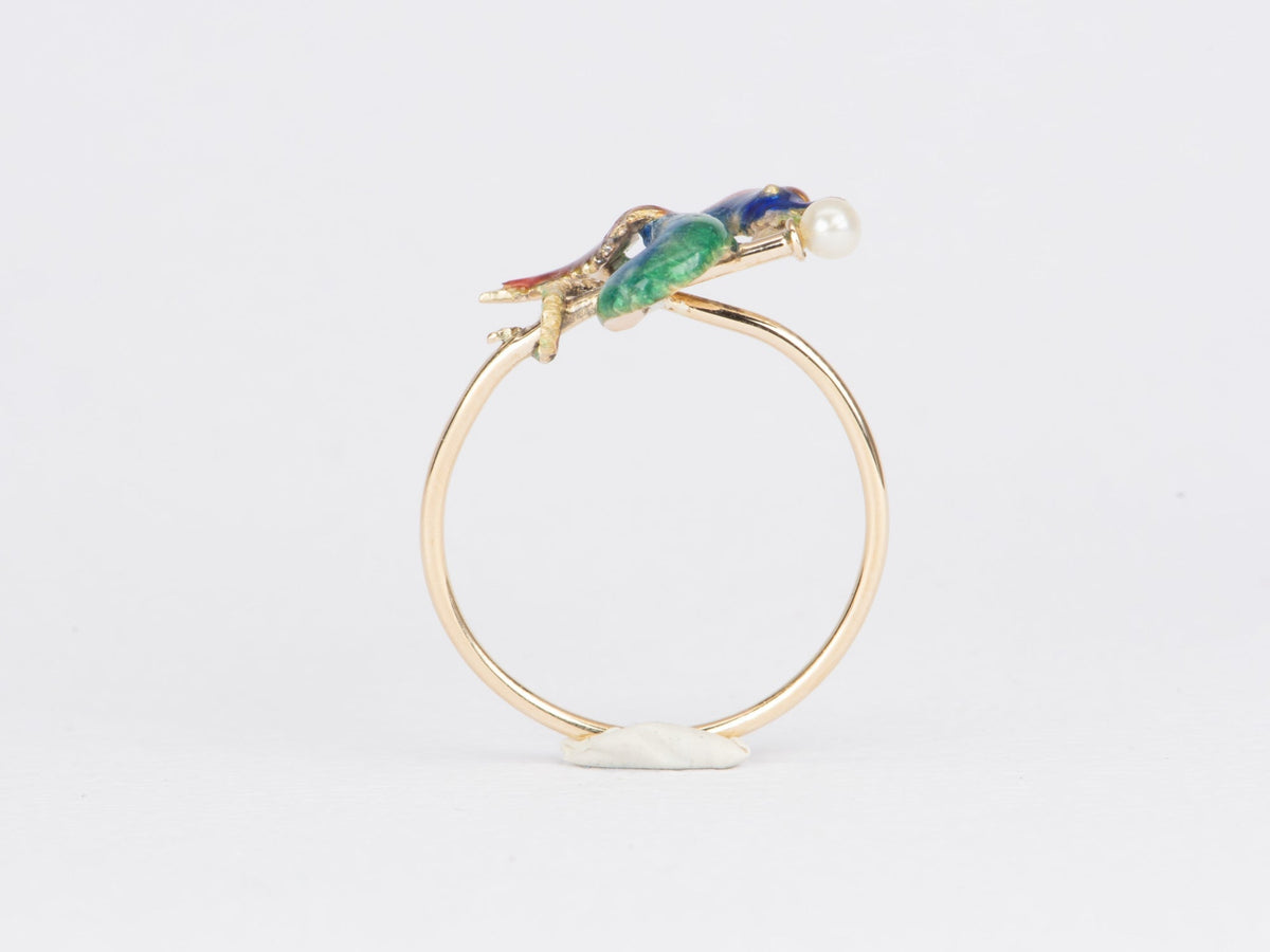 Vintage Pin Conversion Enamel Dragon Griffin 14K Gold Ring R6453 Aurora Designer