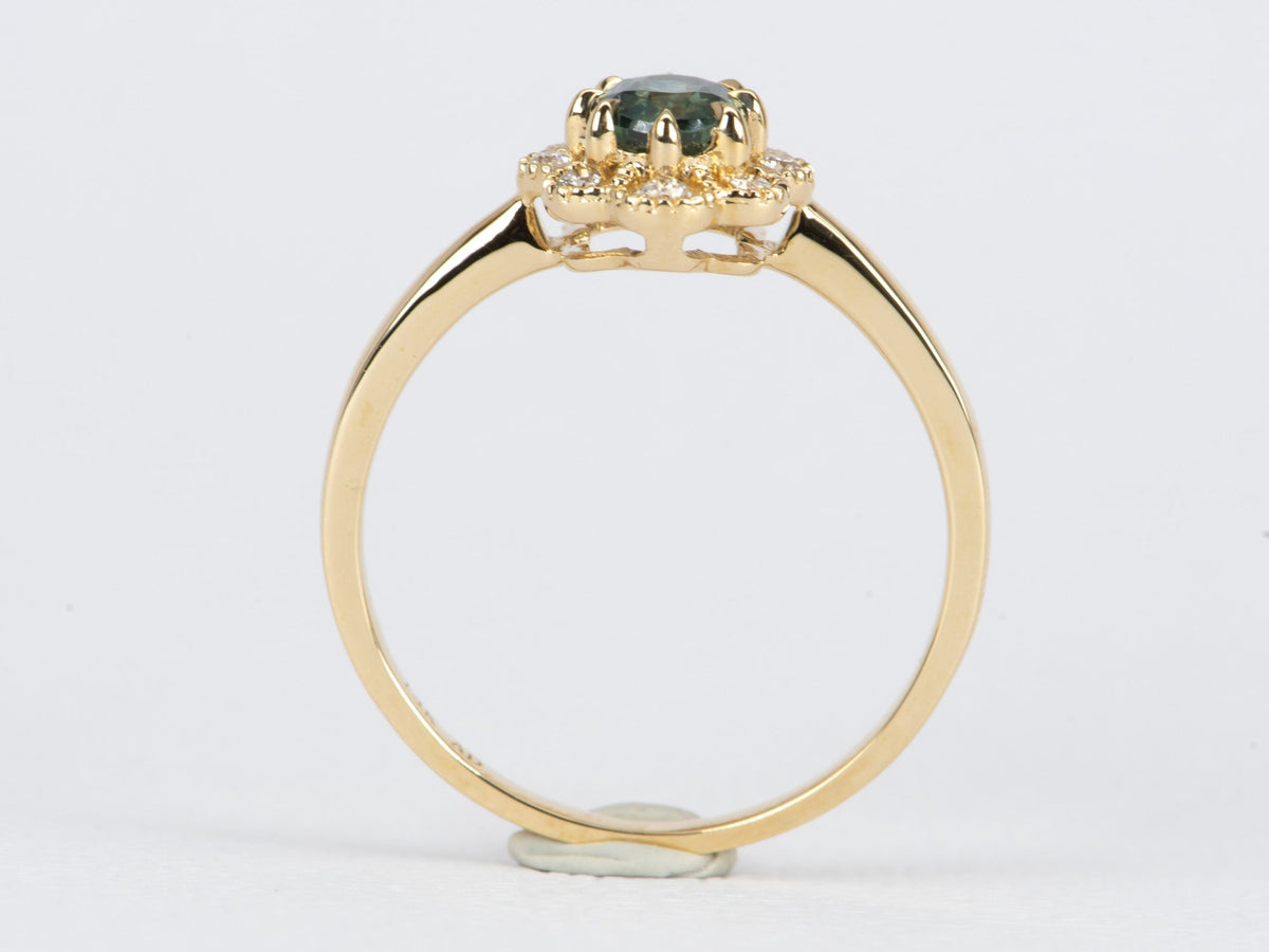 Forrest Green Montana Sapphire with Diamond Halo 14K Gold Engagement Ring R6464 Aurora Designer