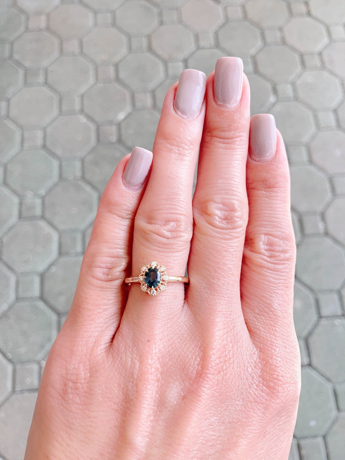 Forrest Green Montana Sapphire with Diamond Halo 14K Gold Engagement Ring R6464 Aurora Designer
