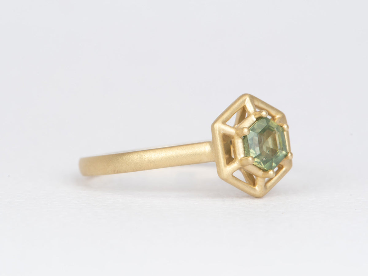 Hexagon Montana Sapphire with Hexagon Facet Setting 14K Gold Right Hand Ring R6466 Aurora Designer