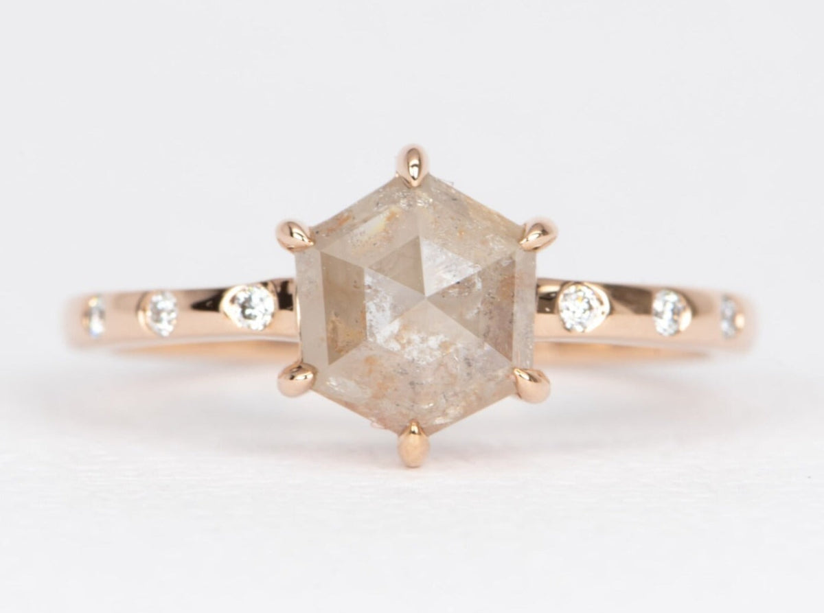 1.25ct Hexagon Diamond with Diamonds Accent 14K Rose Gold Engagement Ring R6468 Aurora Designer