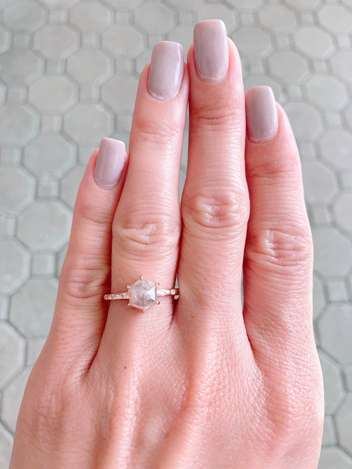 1.25ct Hexagon Diamond with Diamonds Accent 14K Rose Gold Engagement Ring R6468 Aurora Designer