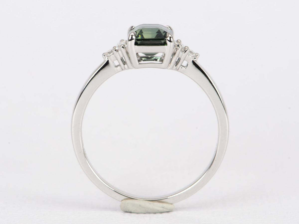 1.69ct Teal Sapphire with Baguette Diamond Sides 14K White Gold Engagement Ring R6469 Aurora Designer
