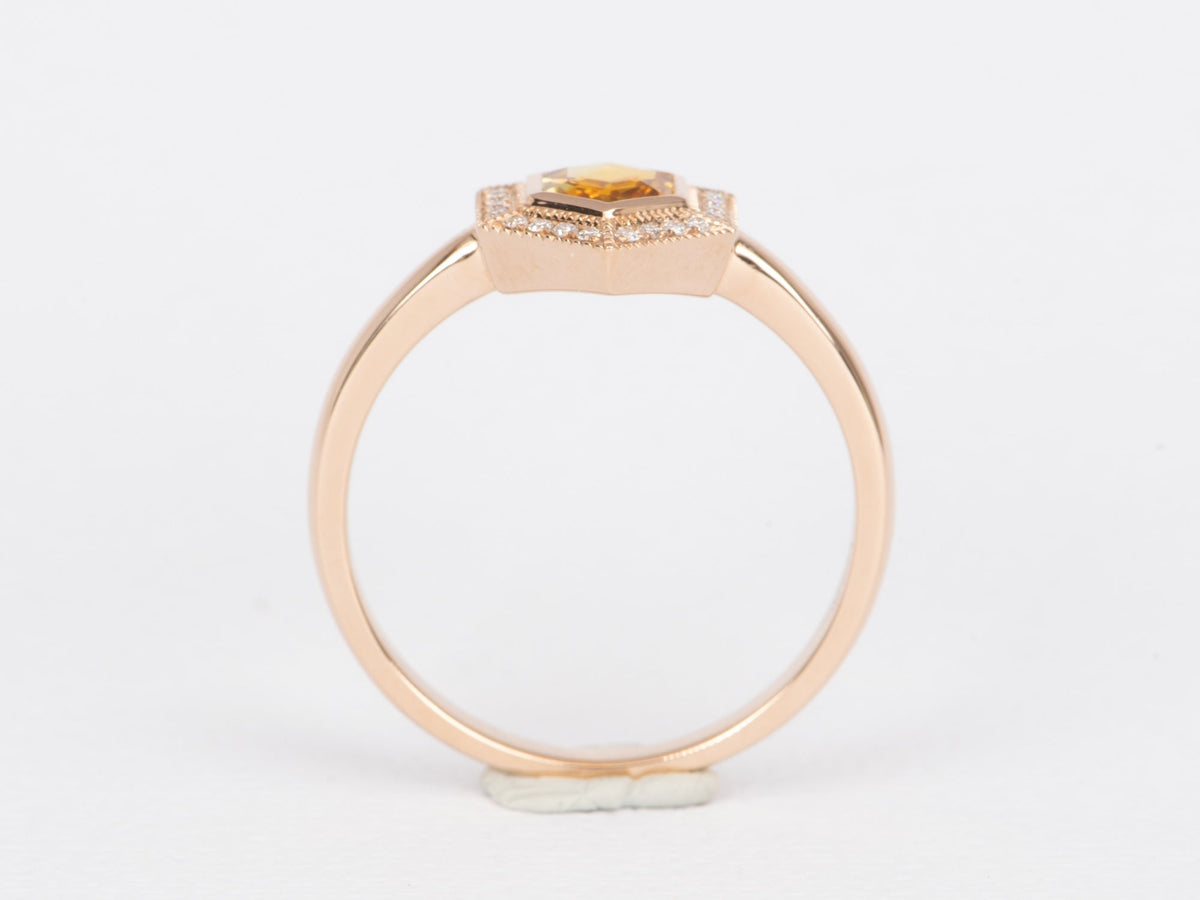 Bi-Color Hexagon Montana Sapphire with Diamond Halo 14K Rose GoldEngagement Ring R6472 Aurora Designer