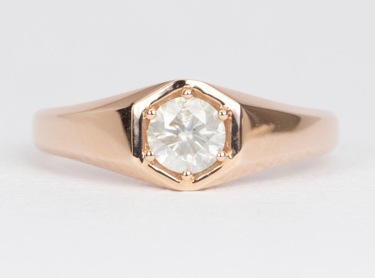 Milky White Diamond in Modern Hexagon Setting Signet Ring 14K Rose Gold R6476 Aurora Designer