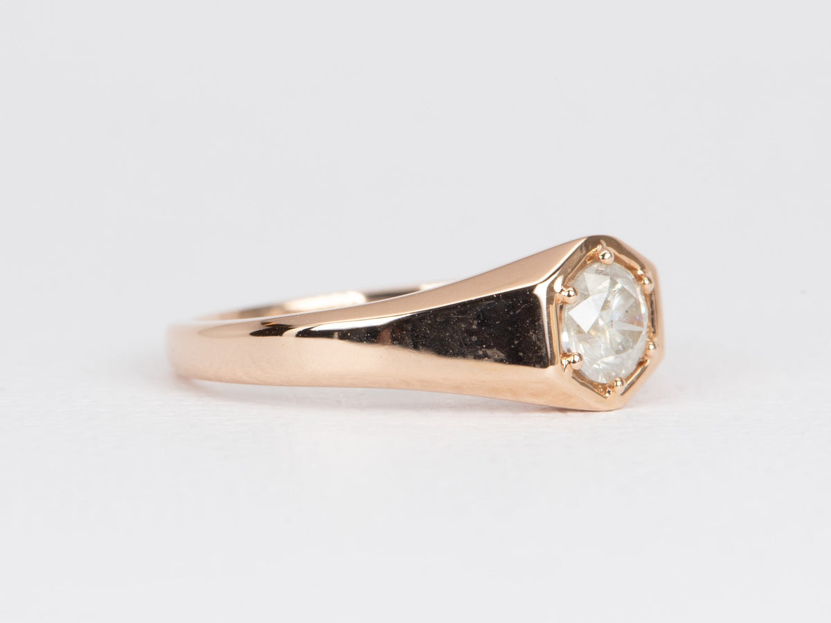 Milky White Diamond in Modern Hexagon Setting Signet Ring 14K Rose Gold R6476 Aurora Designer