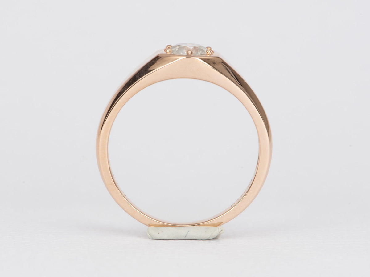 Milky White Diamond in Modern Hexagon Setting Signet Ring 14K Rose Gold R6476 Aurora Designer