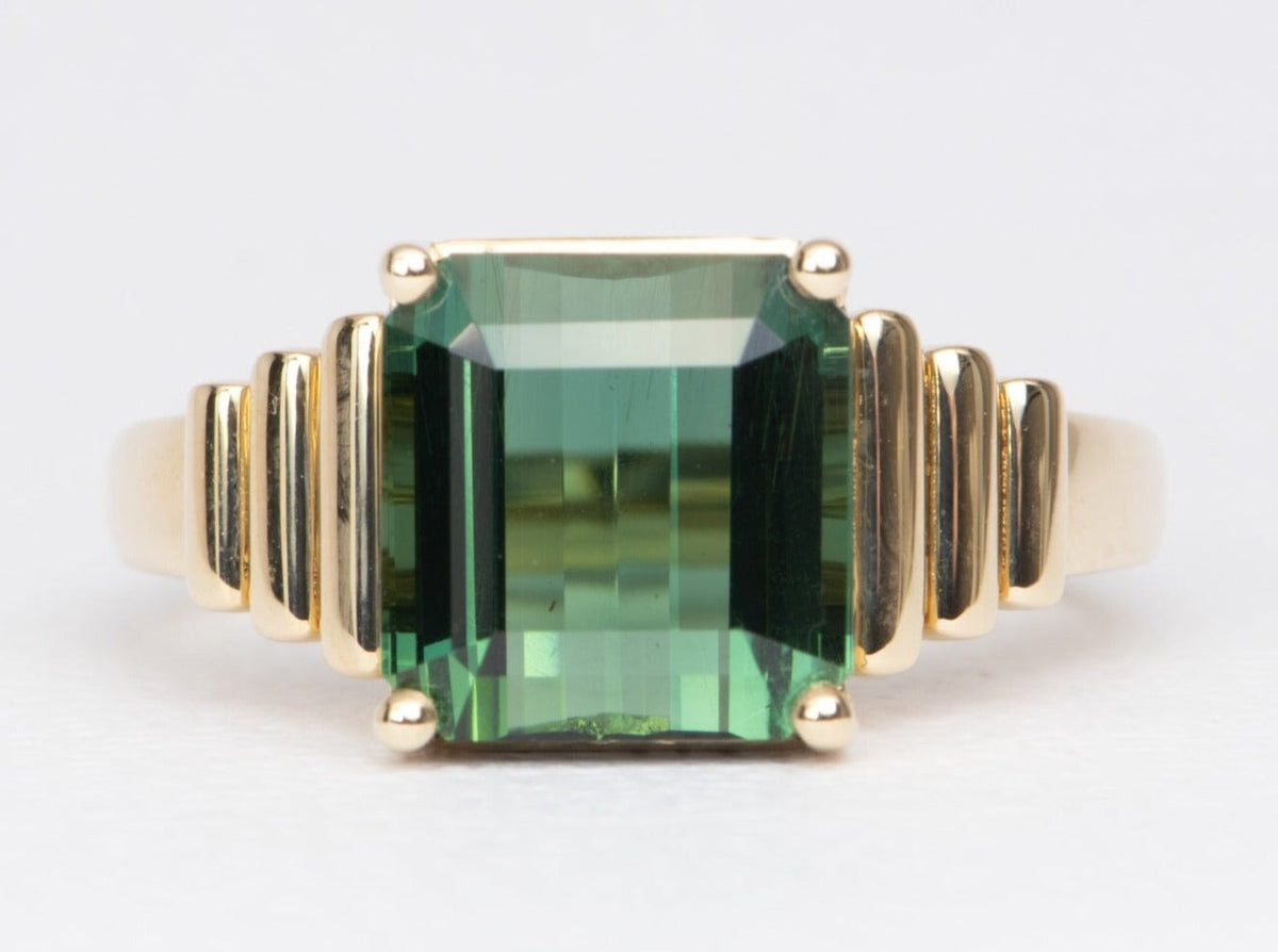 5.55ct Tourmaline on Wide Ribbed Design 14K Gold Engagement Ring R6477 Aurora Designer