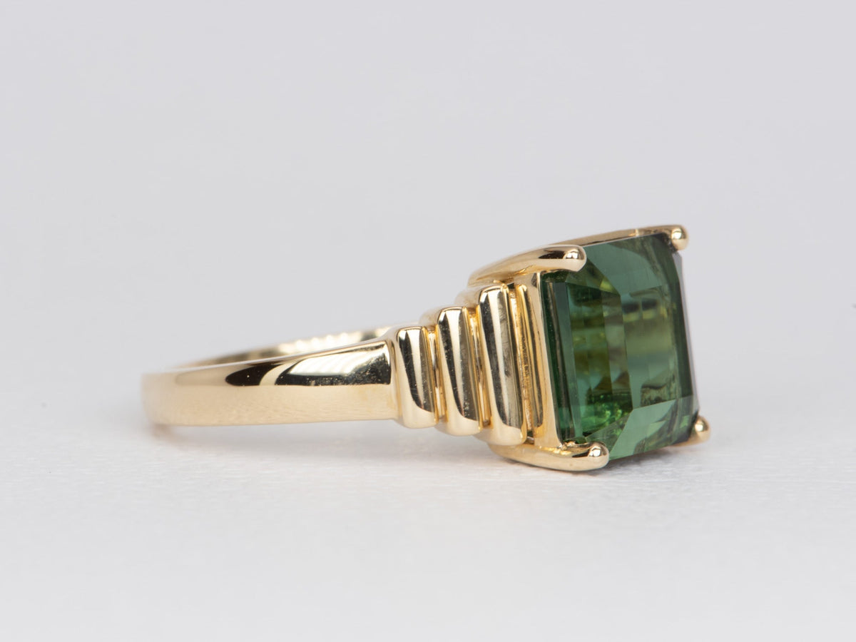 5.55ct Tourmaline on Wide Ribbed Design 14K Gold Engagement Ring R6477 Aurora Designer
