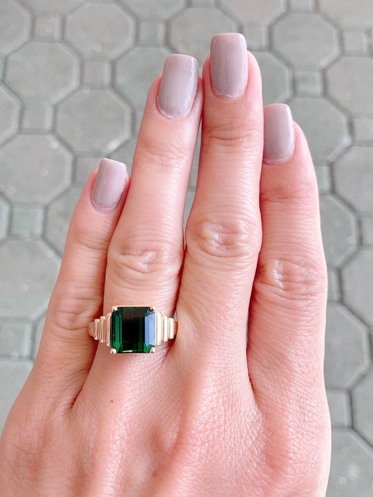 5.55ct Tourmaline on Wide Ribbed Design 14K Gold Engagement Ring R6477 Aurora Designer